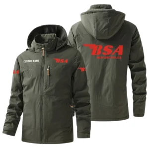 BSA Motorcycles Windbreaker Jacket Hooded, Warm Lining Waterproof Outdoor Running Jacket For Men, Custom Name HIHI240225Y17WO88BSA