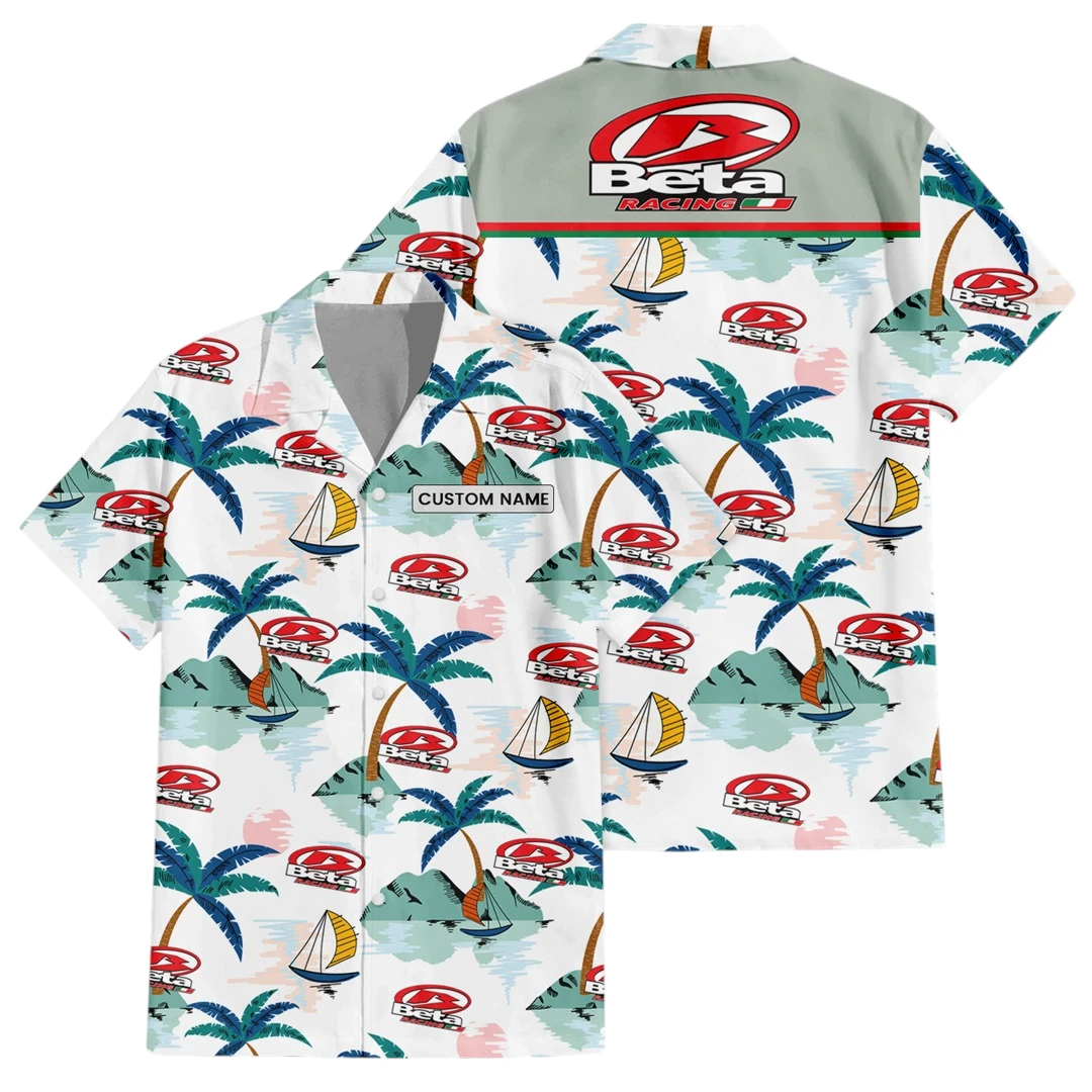 Beta Racing Exclusive Logo Button Up Hawaiian Shirt Tropical Landscape Pattern All-over Print, Custom Name HIDI180225Y7HWLS2BET