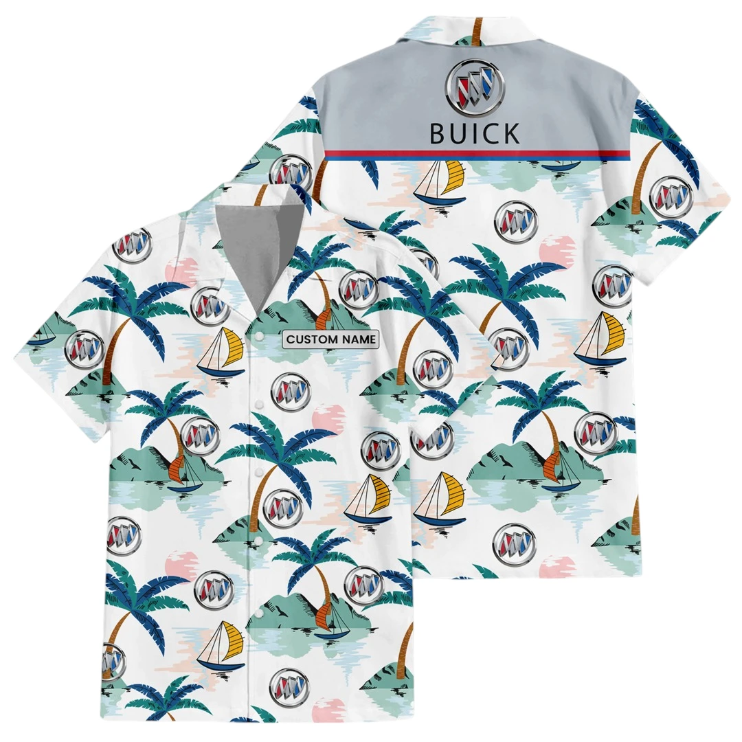 Buick Exclusive Logo Button Up Hawaiian Shirt Tropical Landscape Pattern All-over Print, Custom Name HIDI190225Y7HWLS2BUI