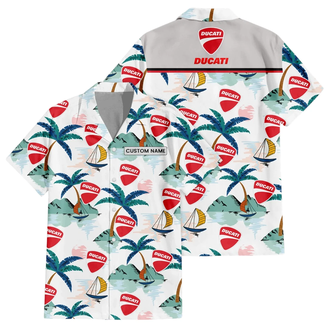 Ducati Exclusive Logo Button Up Hawaiian Shirt Tropical Landscape Pattern All-over Print, Custom Name HIDI190225Y7HWLS2DUC