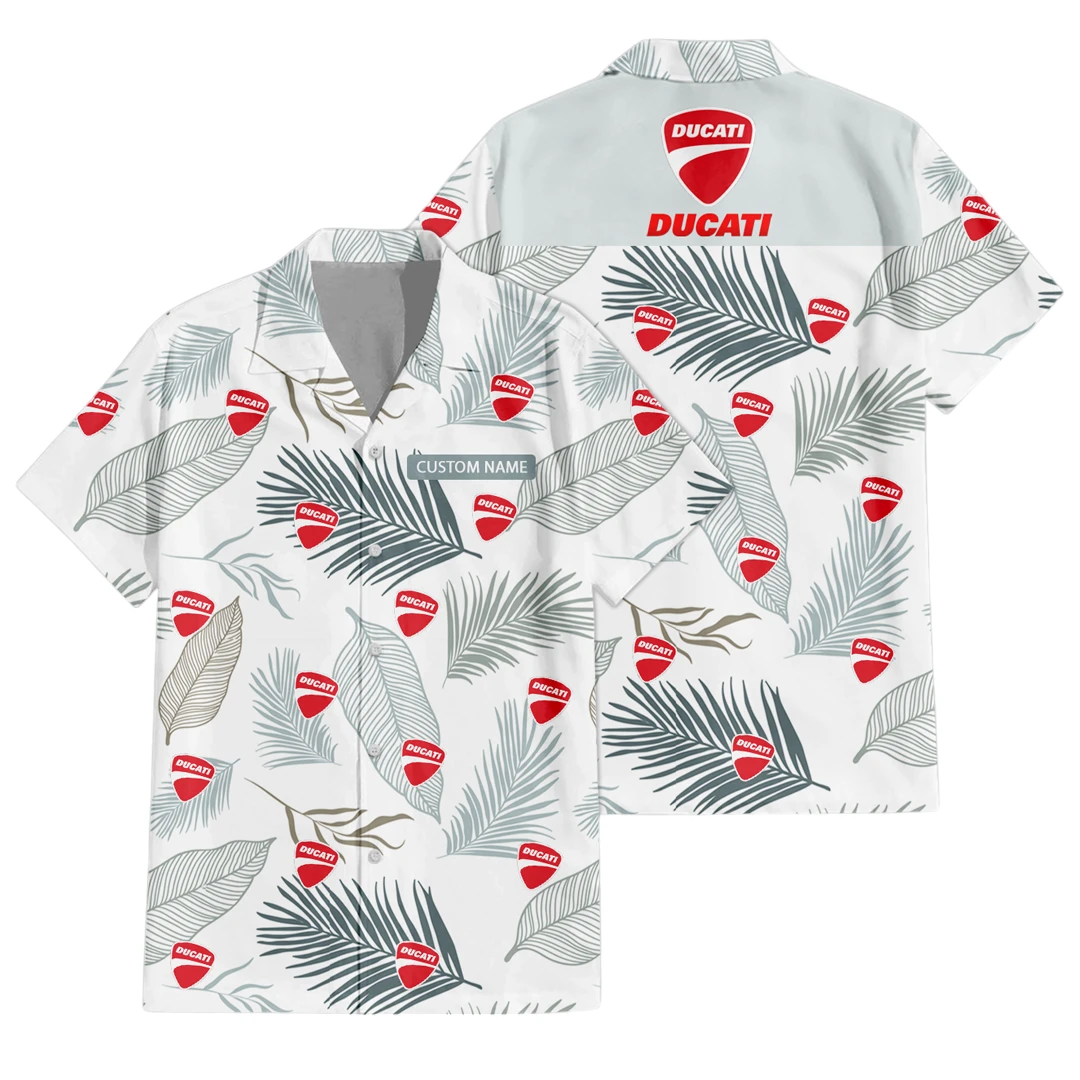 Ducati Exclusive Logo Button Up Hawaiian Shirt Tropical Leaves Seamless Pattern All-over Print, Custom Name HIHI170125Y7HWLS1DUC