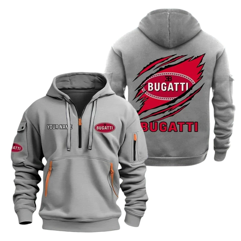 Bugatti Half Zip Hoodie, Sports Hooded Multi-Pockets, Custom Name TN250325Y25QZ2HCT4BUG Bugatti Half Zip Hoodie, Sports Hooded Multi-Pockets, Custom Name TN250325Y25QZ2HCT4BUG