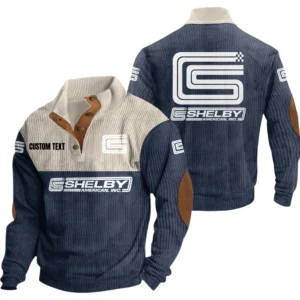 Carroll Shelby Exclusive Logo Knitted Ribbed Corduroy Sweatshirt Mid Stretch Stand Collar Pullover Sweater, Custom Text HG130325Y32RCSCT3CAS