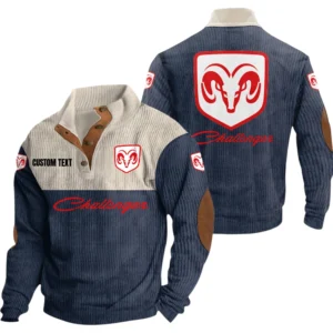 Dodge Challenger Exclusive Logo Knitted Ribbed Corduroy Sweatshirt Mid Stretch Stand Collar Pullover Sweater, Custom Text HG140325Y32RCSCT1DCR