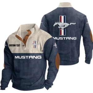 Ford Mustang Exclusive Logo Knitted Ribbed Corduroy Sweatshirt Mid Stretch Stand Collar Pullover Sweater, Custom Text HG140325Y32RCSCT2FOM