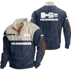 Hummer H2 Exclusive Logo Knitted Ribbed Corduroy Sweatshirt Mid Stretch Stand Collar Pullover Sweater, Custom Text HG150325Y32RCSCT1H2H