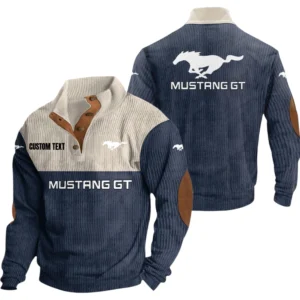 Mustang GT Exclusive Logo Knitted Ribbed Corduroy Sweatshirt Mid Stretch Stand Collar Pullover Sweater, Custom Text HG150325Y32RCSCT1MGT