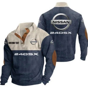 Nissan 240sx Exclusive Logo Knitted Ribbed Corduroy Sweatshirt Mid Stretch Stand Collar Pullover Sweater, Custom Text HG150325Y32RCSCT1NIS