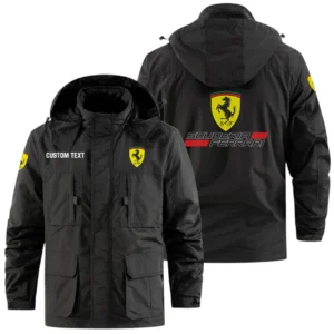 Scuderia Ferrari Exclusive Logo Windbreaker Jacket Hooded Detachable, Outdoor Jacket Multi Pocket, Custom Name HIDI180325Y26WMPSCF