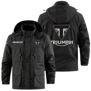 Triumph Motorcycles Exclusive Logo Windbreaker Jacket Hooded Detachable, Outdoor Jacket Multi Pocket, Custom Name HIDI190325Y26WMPTRM