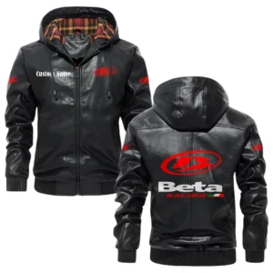 Beta Racing Exclusive Logo Hooded Jacket PU Leather x Durable Windproof Warm Soft Checkered Lining, Custom Name HG280325Y47JHLCT1BET