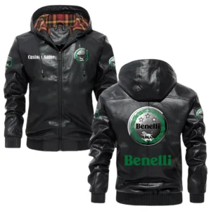 Benelli Exclusive Logo Hooded Jacket PU Leather x Durable Windproof Warm Soft Checkered Lining, Custom Name HG280325Y47JHLCT1BNL