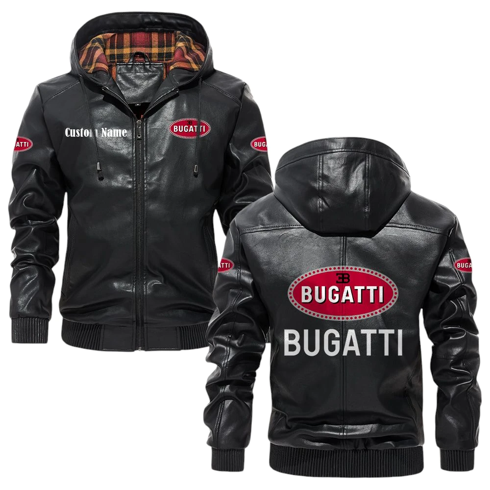 Bugatti Exclusive Logo Hooded Jacket PU Leather x Durable Windproof Warm Soft Checkered Lining, Custom Name HG280325Y47JHLCT1BUG Bugatti Exclusive Logo Hooded Jacket PU Leather x Durable Windproof Warm Soft Checkered Lining, Custom Name HG280325Y47JHLCT1BUG