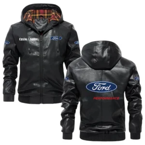 Ford Performance Exclusive Logo Hooded Jacket PU Leather x Durable Windproof Warm Soft Checkered Lining, Custom Name HG290325Y47JHLCT1FOP