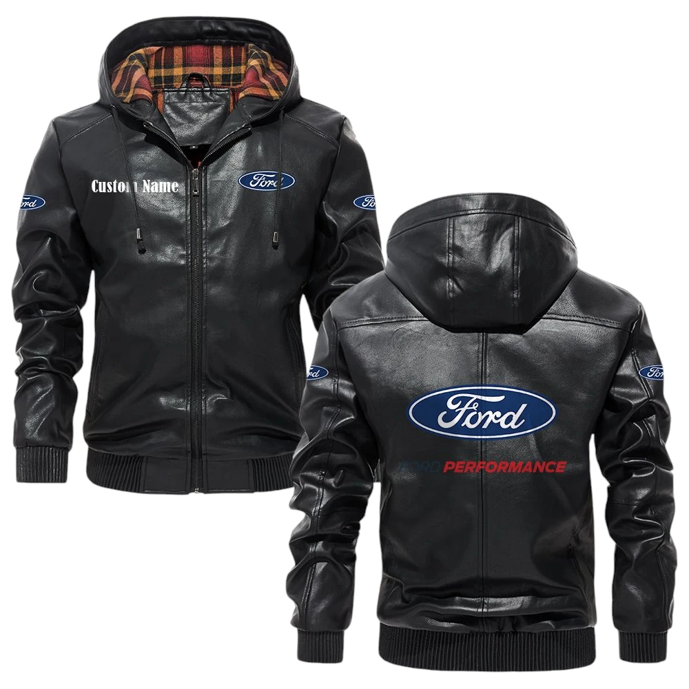 Ford Performance Exclusive Logo Hooded Jacket PU Leather x Durable Windproof Warm Soft Checkered Lining, Custom Name HG290325Y47JHLCT1FOP Ford Performance Exclusive Logo Hooded Jacket PU Leather x Durable Windproof Warm Soft Checkered Lining, Custom Name HG290325Y47JHLCT1FOP