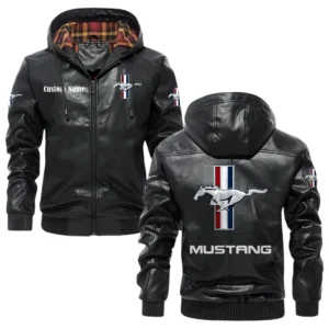 Ford Mustang Exclusive Logo Hooded Jacket PU Leather x Durable Windproof Warm Soft Checkered Lining, Custom Name HG290325Y47JHLCT3FOM