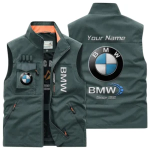 BMW Multi Pocket Vest Sleeveless Men Outdoor Vest Lightweight Custom Name TN170425Y39MPVCT1BMW