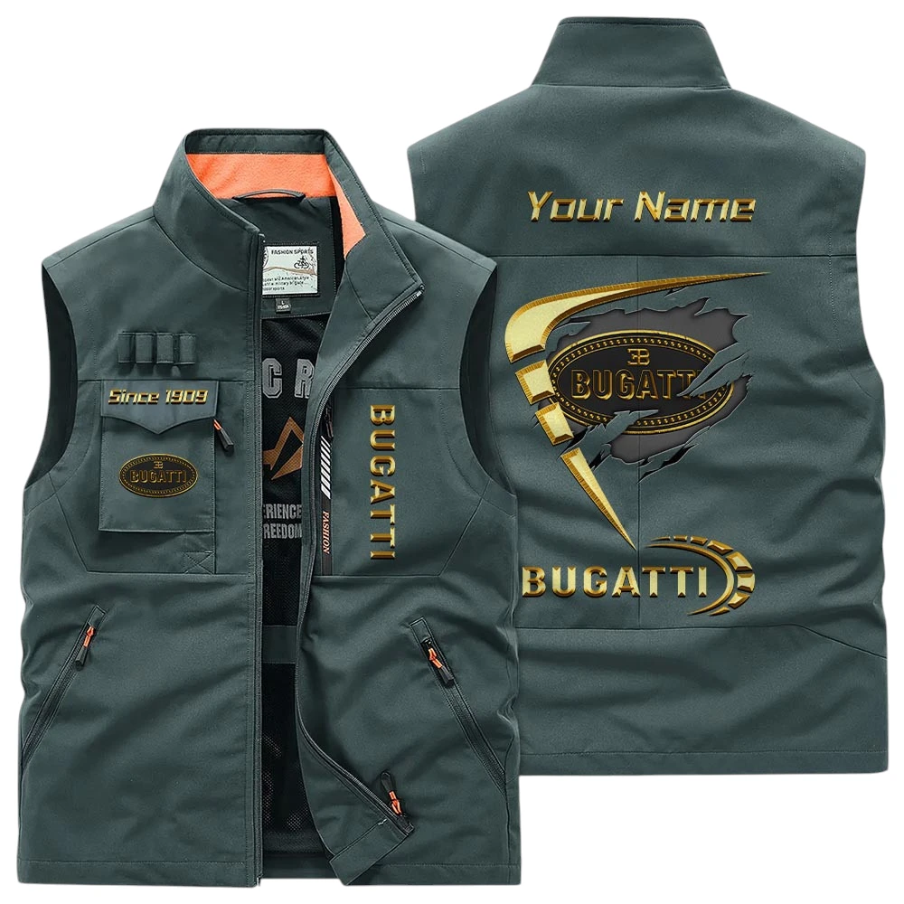 Bugatti Multi Pocket Vest Sleeveless Men Outdoor Vest Lightweight Custom Name For Fans TN220425Y39MPVCT1BUG Bugatti Multi Pocket Vest Sleeveless Men Outdoor Vest Lightweight Custom Name For Fans TN220425Y39MPVCT1BUG