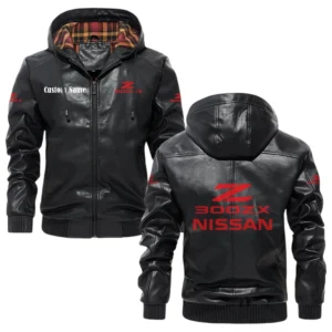 Nissan 300zx Exclusive Logo Hooded Jacket PU Leather x Durable Windproof Warm Soft Checkered Lining, Custom Name HG030425Y47JHLCT2NIS