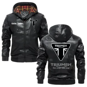 Triumph Motorcycles Exclusive Logo Hooded Jacket PU Leather x Durable Windproof Warm Soft Checkered Lining, Custom Name HG040425Y47JHLCT1TRM