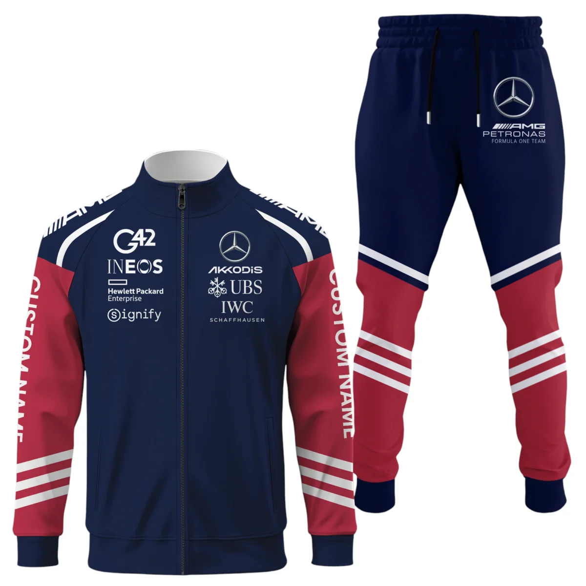 Mercedes-AMG Petronas Racing Long Sleeve Shirt Full Zip x Long Pants Set All Over Print, Sports Style Custom Name HIDI020425Y53S16JKMAP
