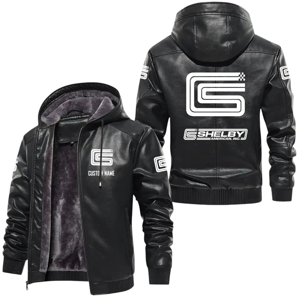 Carroll Shelby PU Leather Hooded Jacket, Mens Durable Windproof Keep Warm Soft Velvet Lined Jacket, Custom Name HG030325Y24LJH1CAS
