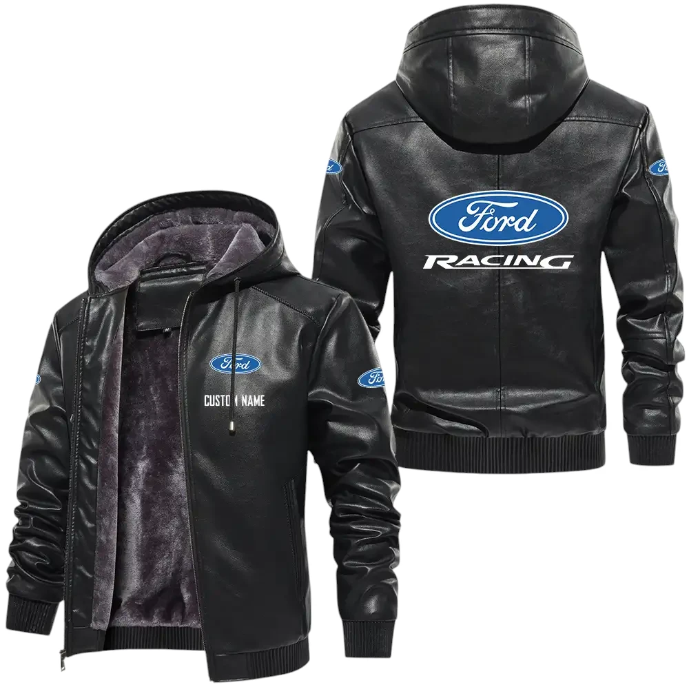 Ford Racing PU Leather Hooded Jacket, Mens Durable Windproof Keep Warm Soft Velvet Lined Jacket, Custom Name HG030325Y24LJH1ROR Ford Racing PU Leather Hooded Jacket, Mens Durable Windproof Keep Warm Soft Velvet Lined Jacket, Custom Name HG030325Y24LJH1ROR