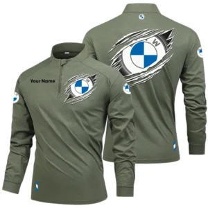 BMW Long Sleeve Shirt, Stand Collar Quarter Zip-up Custom Name HIDI080525Y49LMT05BMW