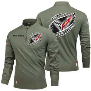 Corvette Long Sleeve Shirt, Stand Collar Quarter Zip-up Custom Name HIDI090525Y49LMT05COR