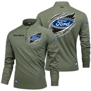 Ford Long Sleeve Shirt, Stand Collar Quarter Zip-up Custom Name HIDI090525Y49LMT05FOR