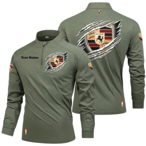Porsche Long Sleeve Shirt, Stand Collar Quarter Zip-up Custom Name HIDI100525Y49LMT05POR