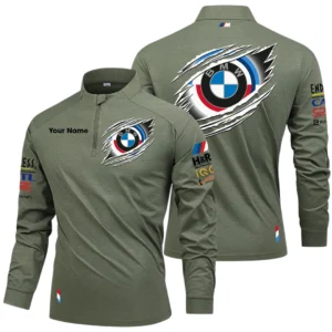 BMW M Motorsport Racing Long Sleeve Shirt, Stand Collar Quarter Zip-up Custom Name HIDI150525Y49LMT05BMM2
